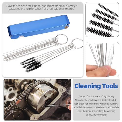 Glarks 20Pcs Universal Fuel Injector Cleaner Adapter Assortment Kit, Including Carb Carburetor, Jet Cleaning Brushes, Cleaning Needles, Flush Cleaner Adapter Car Fuel Injector Tester