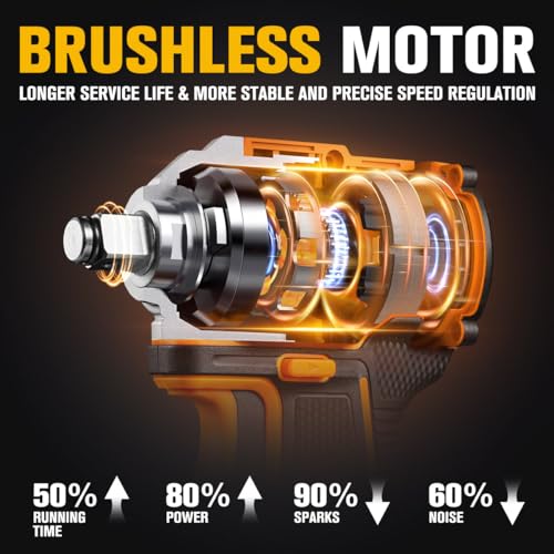 boen 260FT-LBS(350N.m) Cordless Impact Wrench 1/2 inch, Lightweight Brushless Electric Impact Gun, 2500RPM for Home Repair, Includes 2.0Ah Battery×1, Charger, IW-79 - size: 260FT-LBS(350N.m)