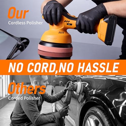 6 In Cordless Car Buffer Polisher Fit for Dewalt 20V Battery(NO Battery) | Brushless Dual-Action Polisher, 6 Variable Speed 4500RPM for Car Detailing