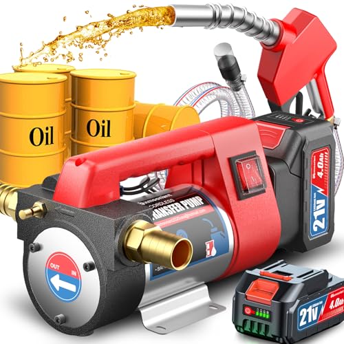 Mxmoonant Cordless Diesel Transfer Pump Kit, Fuel Transfer Pump Battery Powered 12GPM with Fuel Nozzle Auto Shut Off, 4000mAh Lithium Batteries*2 for Kerosene Boat Truck