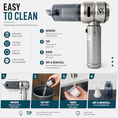 Handheld Car Vacuum Cleaner Cordless Powerful 25000Pa Suction, 3-Speed Brushless Motor Mini Portable Rechargeable Lightweight Hand Held Vacuum & Blower for Vehicle Office Home Pet Hair