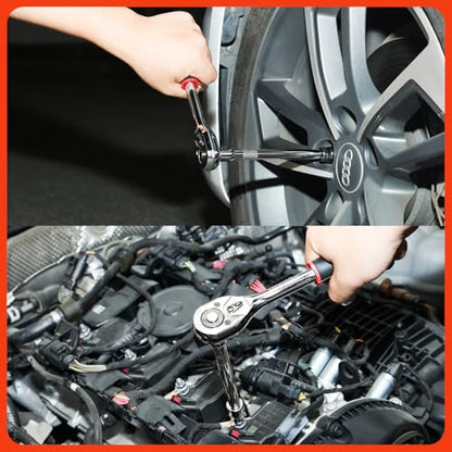 Egofine 20pcs 1/2 Inch Ratchet Socket Wrench Set, Drive Socket Set with 18 Sockets, 8-22mm,24mm,27mm,30mm sockets and 2 Way Quick Released Ratchet Handle and Extension Bar - size: 1/2, style: 20PC Standard Socket Set