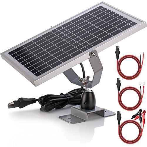 SUNER POWER 10W 12V Solar Battery Charger Maintainer, Built-in Smart MPPT Charge Controller, Adjustable Mount Bracket, Waterproof 10 Watt Solar Panel Kits for Car Automotive Boat Marine RV Trailer - size: BC-10W-P