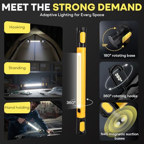Underhood Work Light, 3000 Lumens COB with 360° Rotating Head, Magnetic Light Bar, 5000mAh Battery, IP54 Waterproof Portable Under Hood Mechanic Light (Green) - color: Green
