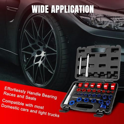 Big RED Bearing Press Kit, 33pc Bearing Race and Seal Driver Set with Metric SAE Adapters, Seal Driver Set with 3 Knurled Handles, Bushing Driver Set for Wheel Bearing Installation - color: Black