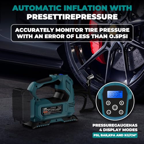 Cordless Tire Inflator Air Compressor Compatible with Makita 18V Battery,160PSI Portable LED Light Handheld Pump with Digital Pressure Gauge Cars Motorcycles Bikes Balls(Battery Not Included)