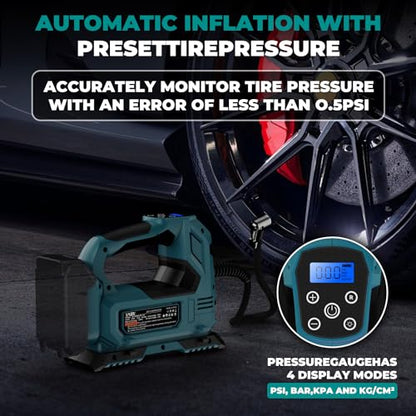Cordless Tire Inflator Air Compressor Compatible with Makita 18V Battery,160PSI Portable LED Light Handheld Pump with Digital Pressure Gauge Cars Motorcycles Bikes Balls(Battery Not Included)