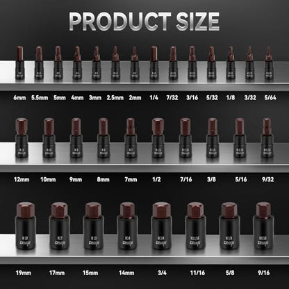 DISEN 32-Piece HEX Bit Socket Set | SAE & Metric Allen Wrench Socket Set with Enhanced Storage Case, Premium Heat Treated Chrome Vanadium Steel & S2 Alloy Steel - style: 1/4"& 3/8”& 1/2“ 32PCS HEX Bronw