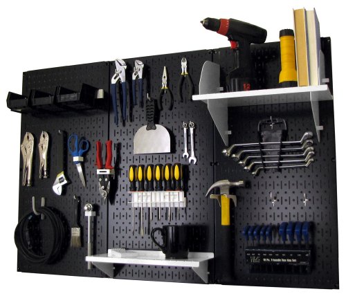 Wall Control Pegboard Organizer 4 ft. Metal Pegboard Standard Tool Storage Kit with Black Toolboard and White Accessories - color: Black Pegboard with White Accessories