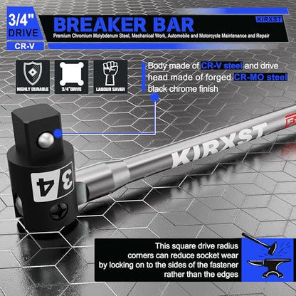 41-Inch 3/4” Drive Breaker Bar, Heavy Duty Extension Breaker Bar, 250° Rotatable Head, Premium Chromium Molybdenum Steel, Mechanical Work, Automobile and Motorcycle Maintenance and Repair - size: 3/4" 41 in
