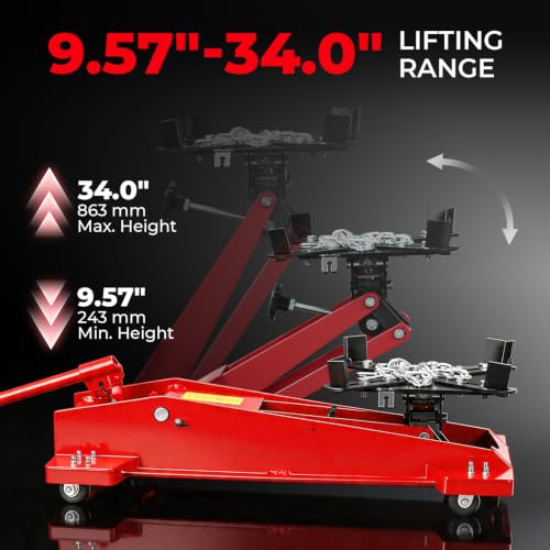 Adjustable Transmission Jack 1/2 Ton (1100 LBS) Capacity | 7.68"-24.8"Low Profile Transmission Lift Floor Jacks with 360°Swivel Casters,Heavy Duty Jack for Automotive Garage Repair