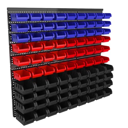 Wall Mounted Storage Bins, Nut and Bolt Organizer, Plastic Bolt Bin, Screw Organizer, Storage Bins for Garage (RED+BLUE+BLACK, EXTRA LARGE(90PCS)) - color: RED+BLUE+BLACK, size: EXTRA LARGE(90PCS)