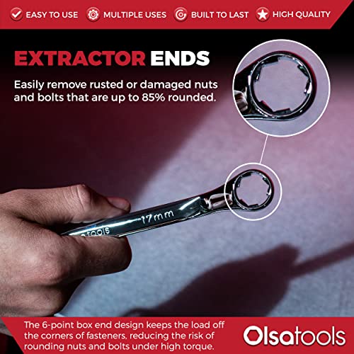 Olsa Tools Bolt Extractor Offset Wrench Set - 7pc Rounded Fastener Remover Kit - 6-Point Box-End Metric Design - Stripped Bolt & Nut Removal Tool - Professional Grade Mechanic Wrenches - Part: 1311 - color: 7pc Set, size: Metric