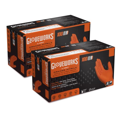 GLOVEWORKS 8 Mil Orange Nitrile Disposable Gloves Heavy Duty Industrial RDT for Mechanic and Automotive, Small 2 Boxes of 100 - size: Small, style: 2 Boxes of 100