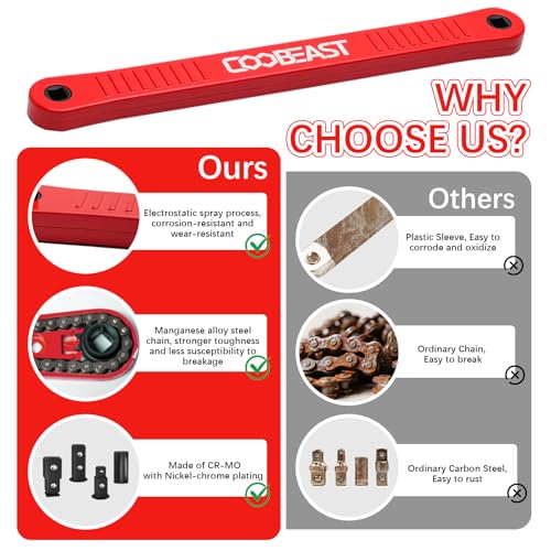 coobeast Red Offset Extension Wrench Impact Ready Socket Wrench Extender Tool with Versatile 1/4", 3/8", and 1/2" Square Drive Adapters, Universal Extensions Wrench for Small Place - color: Red, size: 13.4 inch