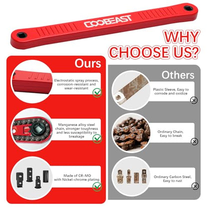 coobeast Red Offset Extension Wrench Impact Ready Socket Wrench Extender Tool with Versatile 1/4", 3/8", and 1/2" Square Drive Adapters, Universal Extensions Wrench for Small Place - color: Red, size: 13.4 inch