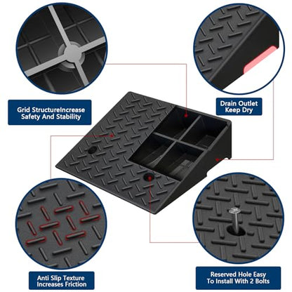 Rubber Curb Ramp,2 Pack,6" Rise Height,for Cars, wheelchairs. | 11023lbs,with fixing bolts, Smooth transition fits vehicles & wheelchairs, lawn mowers,for driveways and sidewalks,shed. - size: 6"H