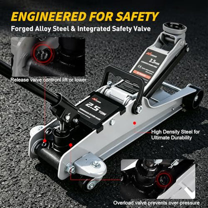 Nilight 2.5 Ton Floor Jack, Low Profile Hydraulic Trolley Car Jack with 360° Swivel Lifting Arm, Heavy Duty Steel Service Jack, Lifting Range 3.35" to 15.15"