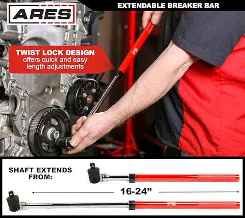 ARES 40009 1/2in Extendable Breaker Bar, 16-24in, Twist Lock | Easy use twist lock adjustable design.