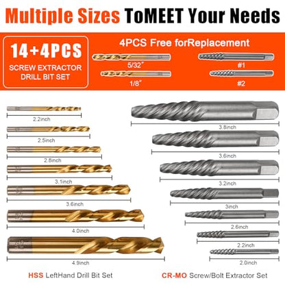 Coobeast 18pcs Screw Extractor Set and Left Hand Drill Bits For Removing Broken Bolt Extractor Kit, Easy Out Screw Extractor Set, Screw Remover Tool With Storage Case, Gifts for Men, Dad and Husband - size: 18PCS
