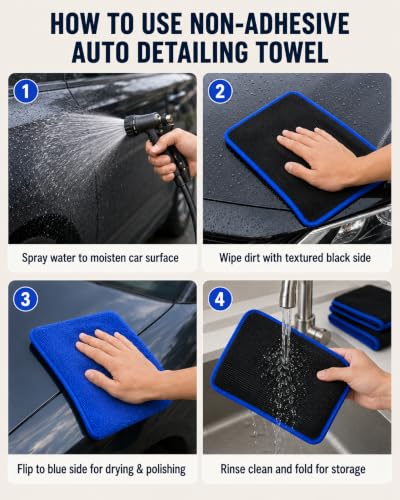 2 PCS Clay Towel, Upgraded Non-Stick Clay Bar Towel for Auto Detailing, 12 x 12 Inch Clay Bar Towel, Microfiber Car Clay Towel, Cleaning and Polishing for Cars, Trucks, and SUV