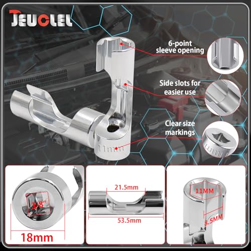 11mm 3/8" Drive Diesel Injector Fuel Line Socket, Flare Nut Wrench | Fastener Bent Pipes, Wired Temperature Sensors, EGT Sensor, Thermo Switches, ABS Tubes, Strut Nut Extractor - size: 11mm
