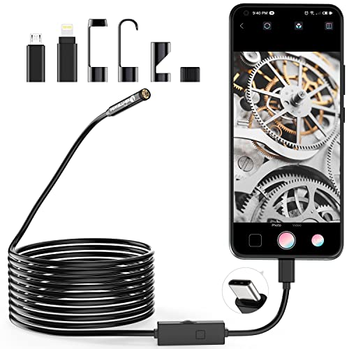 1920P Endoscope Snake Inspection Camera, Type C Borescope, Scope Camera with 8 LED Lights for Android and iOS Smartphone, iPhone, iPad, Samsung (16.5 FT/5M)