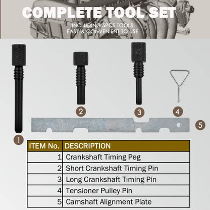 5PC Cam Timing Alignment Tools Compatible with Ford/Mazda 303 465 574 507 | Timing Belt Tool Set for Ford Mazda 2.0L 2.3L 2.5L MZR Duratec Engines, Quality Aluminum & Steel