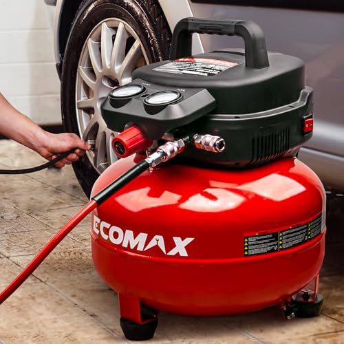 ECOMAX 6 Gallon Pancake Air Compressor 175PSI 3 CFM @ 90 PSI | Oil-Free Pump, 10 Accessories Kit, Dual Quick Couplers, for Brad Nailers, Air Tools & Tire Inflation - style: Accessories Kit