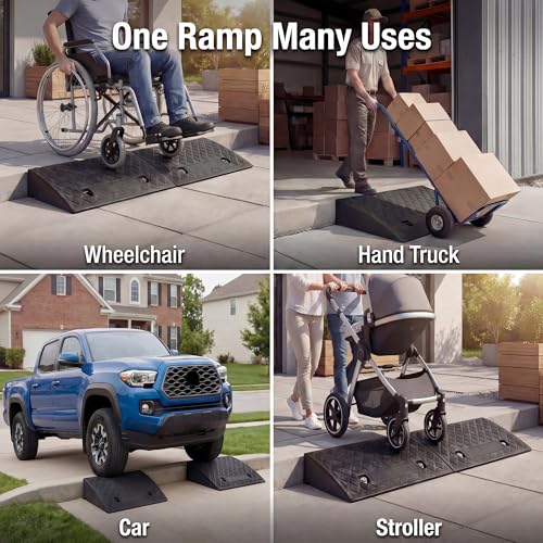 5" Rise Threshold Ramps for Doorways, Curb Ramps for Driveway 2 Pack, 6614lbs Capacity Portable Rubber Wheelchair Ramp, Driveway Ramp for Car, Cart, Hand Truck, Motorcycle, Bikes, Dollies
