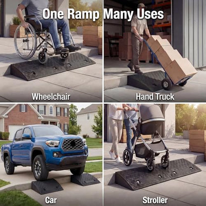 5" Rise Threshold Ramps for Doorways, Curb Ramps for Driveway 2 Pack, 6614lbs Capacity Portable Rubber Wheelchair Ramp, Driveway Ramp for Car, Cart, Hand Truck, Motorcycle, Bikes, Dollies