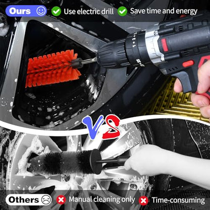 1 Pack Drill Brush for Car Wheel and Bottle(Red) | for Wheels, Rims, Engines, Exhaust, Bottle - color: 1 Pack Red