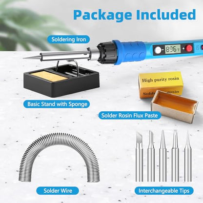 Soldering Iron Kit, Soldering Welding Iron Kit with Ceramic Heater, Portable Soldering Kit with with Tips, Solder Wick Braid, Stand, Solder Wire, Sponge, Flux Paste