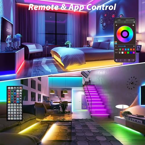 Ledagic 200 ft LED Lights for Bedroom Music Sync RGB LED Strip Lights with APP & Remote Control LED Lights for Room Home Party Christmas Wall Decor (2 Rolls of 100ft) - size: 200ft