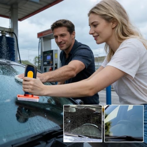 Car Glass Cleaner Tool – Windshield Degreaser Handle, Rearview Mirror And Side Window Cleaning Brush, 70ml Auto Glass Polishing Kit For Streak Free Visibility Use
