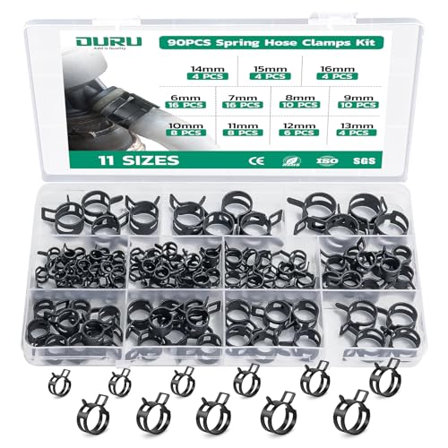 OURU Spring Band Hose Clamps Assortment kit, 90Pcs, 6-16mm | Constant Tension Hose Clamps, For Fuel Lines, Silicone, Vacuum Hoses, Low-Pressure Air Clips - size: 90PCS (6-16mm)