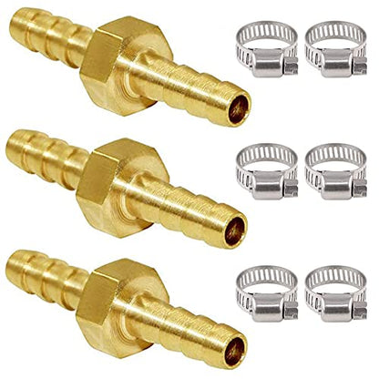 Joywayus 1/4" ID Hose Barb Hex Union Fitting Intersection/Split Brass Water/Fuel/Air with 6 Stainless Steel Clamps (Pack of 3) - size: 0.25 Inch, style: 3PCS