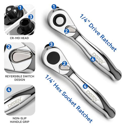 DISEN 15PC Mini Ratchet Wrench Set, 1/4" Drive Ratchet Handle Wrench, Mini Socket Set, Tiny Tools, Small Ratchet, 72-Tooth, Reversible, Cr-V Steel Made, Gifts for Men Dad - size: 15 pieces Mini Ratchet Set - Standard Handle