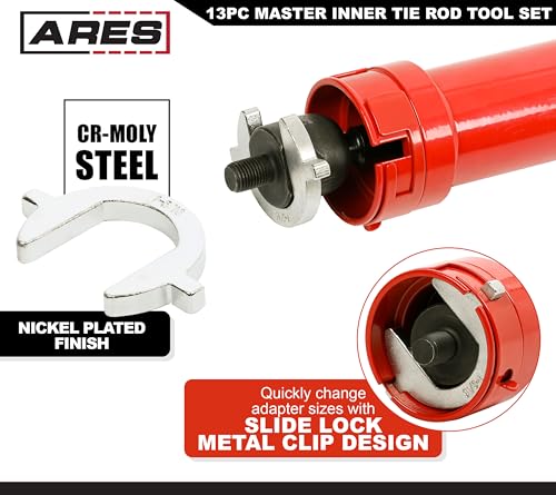 ARES 12109 – 13 Piece Master Inner Tie Rod Tool Set – Includes 12 Chrome Moly Crowfoot Wrench Adapters – Service Inner Tie Rods Without Removing Rack and Pinion – Includes Storage Case - size: 13 Piece Master Inner Tie Rod Tool Set
