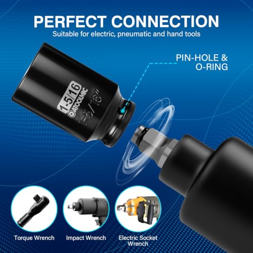 1/2" Drive x 1-5/16 Inch Deep 6PT CR-MO Impact Socket for Removing Axle nut | SAE Socket,6-Point Radius Corner Design,Two Size Markings,Square Chamfered Opening,For Removal of Axle Nut - size: 1-5/16 Inch, style: 1/2" Drive Deep Socket
