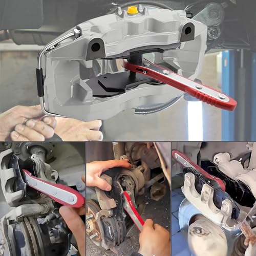 Brake Caliper Press Tool with 360 Degree Swing Ratchet, Brake Piston Compressor Tool, Brake Pad Spreader, Brake Caliper Press Ratchet with 2 Extra PCS Steel Plates Range from 1.57"-2.76", Red - color: Red