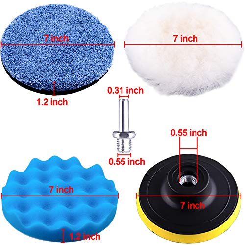 SIQUK 17 Pieces 7 Inch Buffing Pads Foam Polishing Pad Wax Buffer Polish Pads Bonnets Car Polishing Buffing Pad Buffer Attachment for Drill - size: 7 Inch