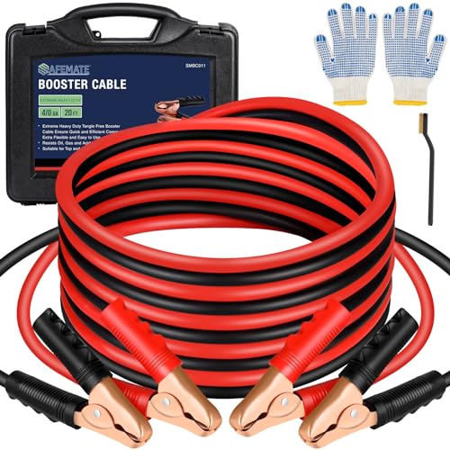 SAFEMATE 4/0 Guage 20 Ft 3000A Heavy Duty Booster Cables, Transfers Higher Voltage Than 2/0, 0, 2~12 Gauge Jumper Cables, For Heavy Duty Automotive to Jump Starting Dead or Weak Batteries - size: 4/0 Gauge - 20 Ft