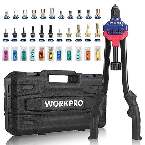 WORKPRO 16" Rivet Nut Tool Kit with Carrying Case | 11 Metric and SAE Mandrels, 185pcs Rivnuts Assortment Kit, Ideal for Sheet Metal & Automotive Work