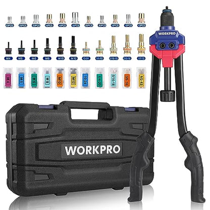 WORKPRO 16" Rivet Nut Tool Kit with Carrying Case | 11 Metric and SAE Mandrels, 185pcs Rivnuts Assortment Kit, Ideal for Sheet Metal & Automotive Work