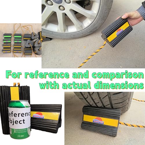 Heavy-Duty Yellow Rubber Wheel Chocks with Reflective Strips,Lightweight,6.3x4.5x4 Inch,All-Weather, Non-Slip, Portable Parking Security for Airplan, RV, Trailer Chalk,SUV(4, Yellow) - color: YELLOW