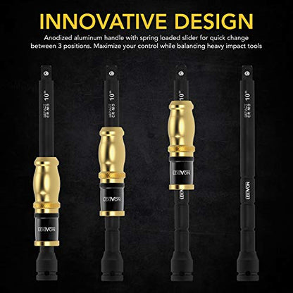 LEXIVON 1/2" Impact Driver Speed Collar 10" Impact Extension Bar | Adjustable 3-Position Aluminum Spinning Handle, Cr-Mo Steel Extension = Fully Impact Grade (LX-116) - size: 10” Impact Extension w/ Grip Handle