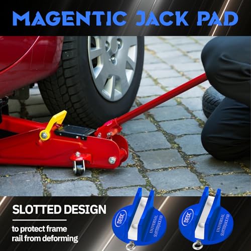 DEDC Universal Pinch Weld Jack Pad 2 Pcs Blue, Magnetic Aluminum Jacking Puck Frame Rail Protecotr with 2 Reminder Streamers, Garage Accessories for Mechanics - color: Blue 2 Pcs with 2 Reminder Streamers