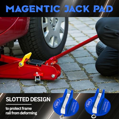 DEDC Universal Pinch Weld Jack Pad 2 Pcs Blue, Magnetic Aluminum Jacking Puck Frame Rail Protecotr with 2 Reminder Streamers, Garage Accessories for Mechanics - color: Blue 2 Pcs with 2 Reminder Streamers