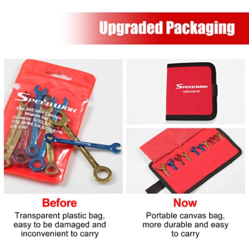 SPEEDWOX 10 Pcs Color Plated Open and Box End Mini Wrenches Color Coated Midget Wrench Set Mini Combination Wrench Set SAE with Portable Pouch and Large Ring（5/32-7/16"） - style: SAE